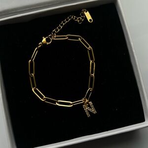 Gold Paper Clip Link Chain Luxury Charm Bracelet Initial Letter Name “T”